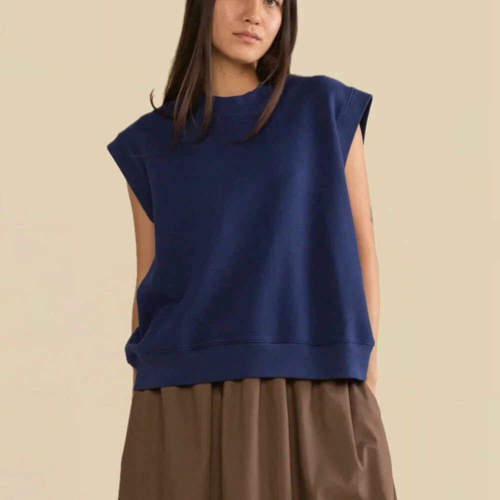 (NWOT) NLT Cotton-Fleece Boxy Garment-Dye Sleeveless Sweatshirt Vest (True Navy) - Picture 3 of 16